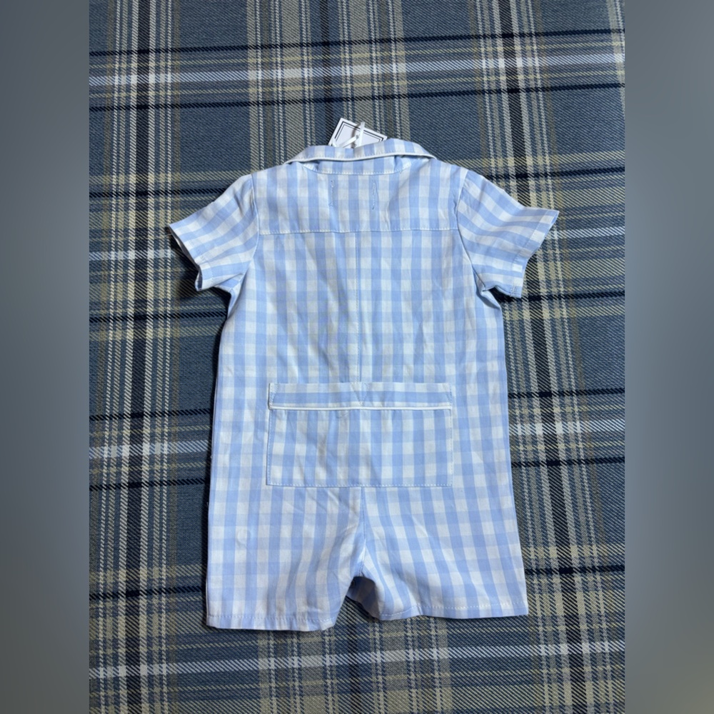 Petite Plume Light Blue Gingham Summer Romper 0/3 NWT - Picture 5 of 9